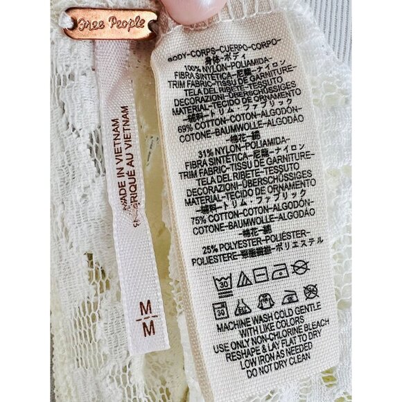 Free People White Vintage Inspired Sheer Floral Lace Mock Neck Casual Boho Top - Picture 14 of 16